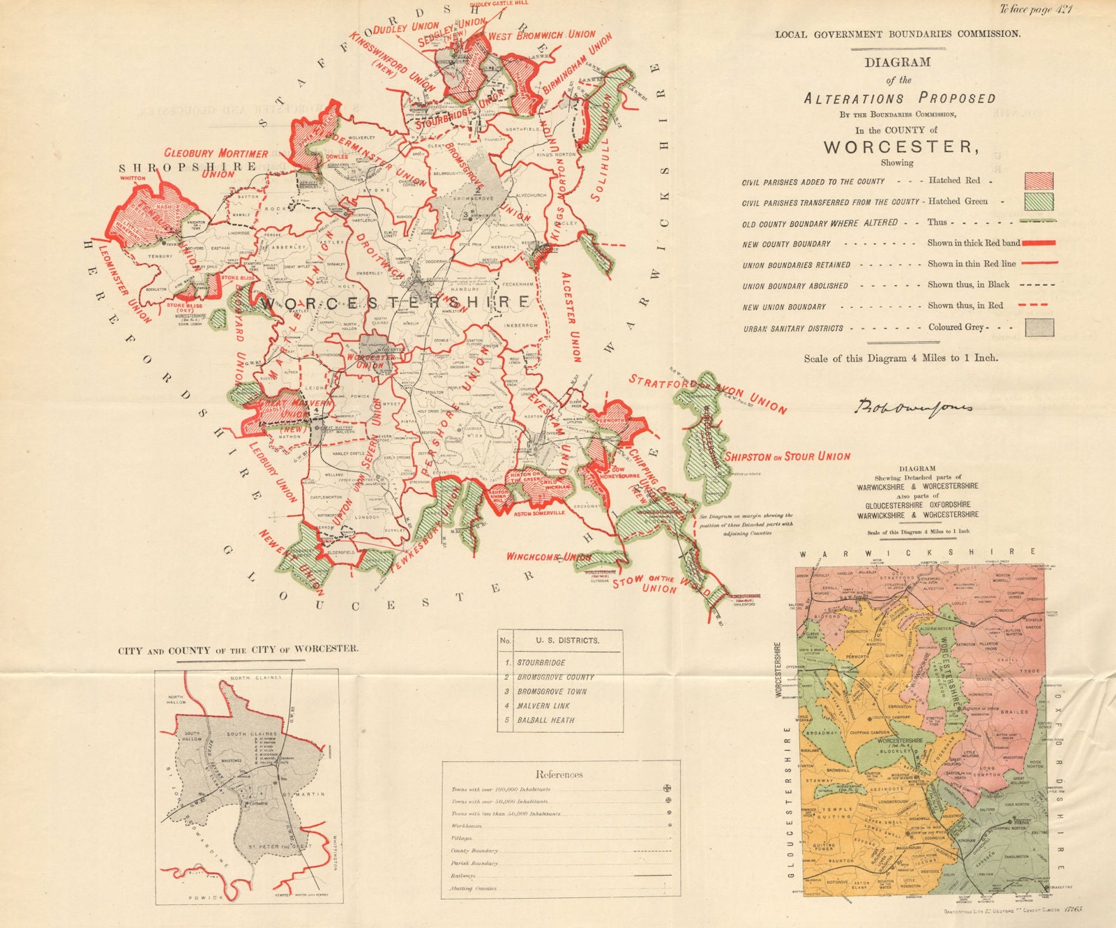Alterations Proposed in Worcestershire. JONES. BOUNDARY COMMISSION 1888 map